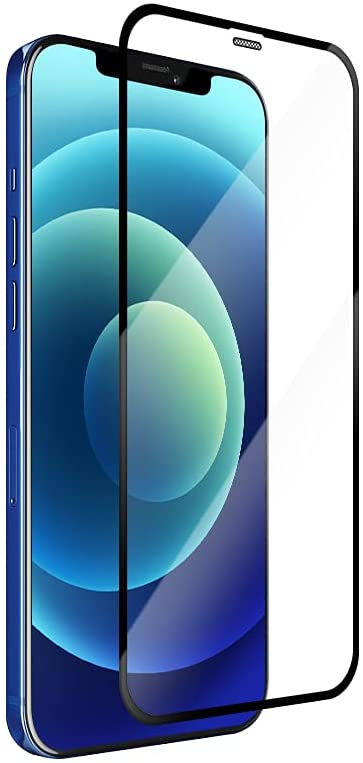 An Apple iPhone 12 or iPhone 12 Pro screen protector, transparent, tempered glass, with black borders.