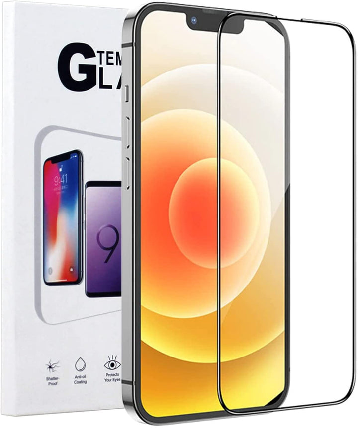 A transparent, black-bordered, ceramic, screen protector. Made for the iPhone 13, 13 Pro, 13 Pro Max, and 13 Mini.