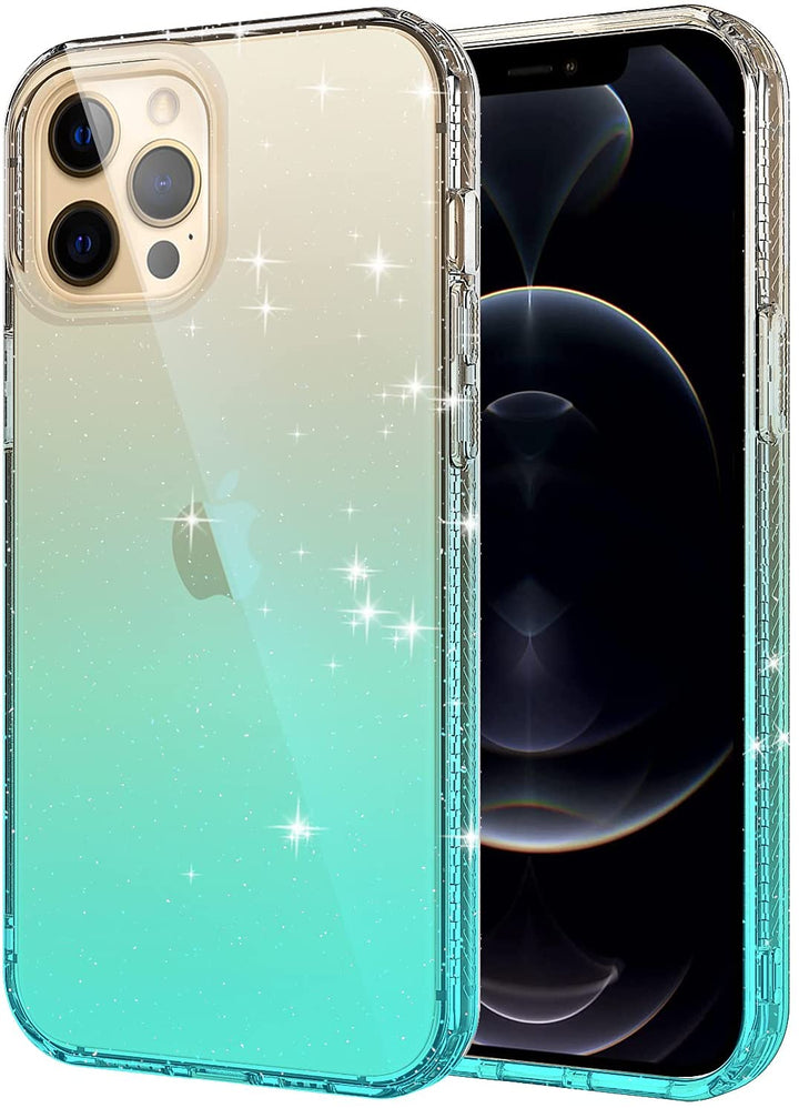 An Apple iPhone 13 Pro Max TPU case, transparent, with transitioning clear to light blue color gradients. #color_clear-light-blue-2tone