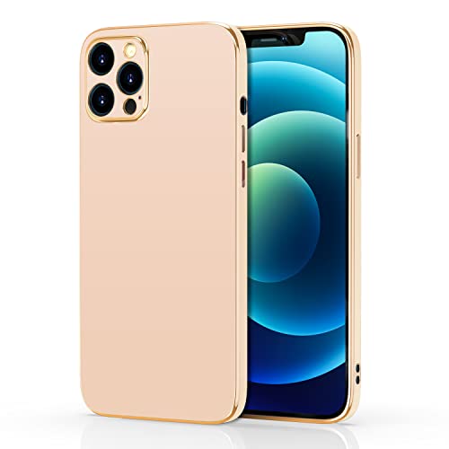 A light-pink, TPU, Apple iPhone 12 Pro Max case, with gold trim. #color_light-pink