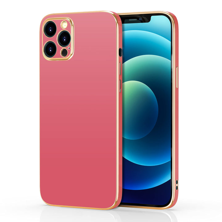 A red, TPU, Apple iPhone 12 Pro Max case, with gold trim. #color_red
