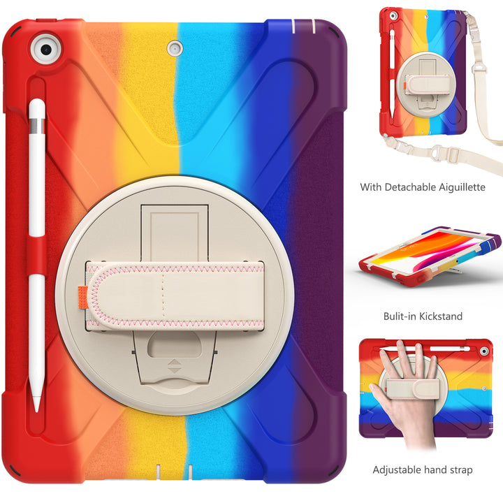 Apple iPad 10.2 9th/8th/7th Generation Case 360 rotating adjustable padded hand strap #color_rainbow