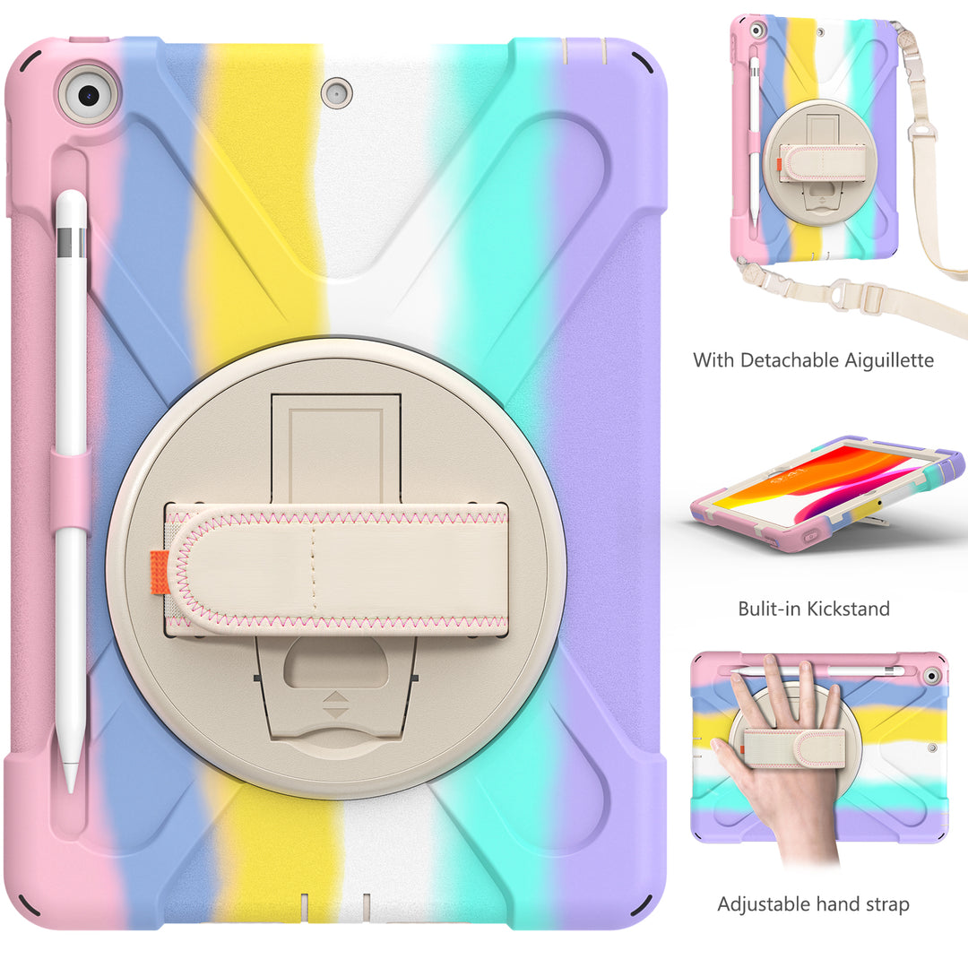 Apple iPad 10.2 9th/8th/7th Generation Case 360 rotating adjustable padded hand strap #color_pastel-rainbow