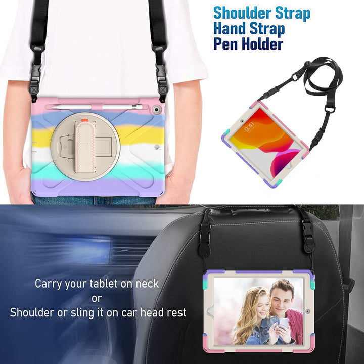 Apple iPad 10.2 9th/8th/7th Generation Case detachable shoulder head rest strap #color_pastel-rainbow