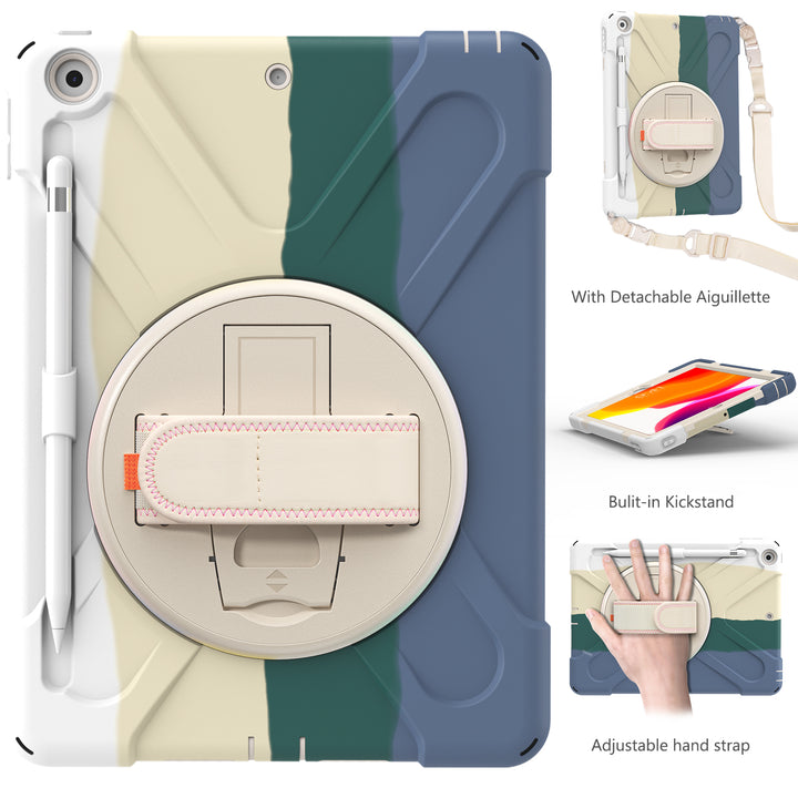 Apple iPad 10.2 9th/8th/7th Generation Case 360 rotating adjustable padded hand strap #color_green-rainbow