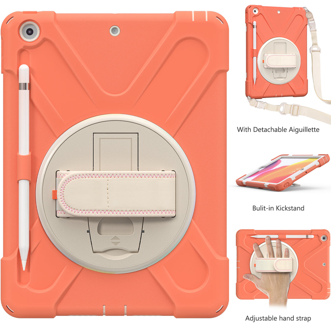 Apple iPad 10.2 9th/8th/7th Generation Case 360 rotating adjustable padded hand strap #color_living-coral