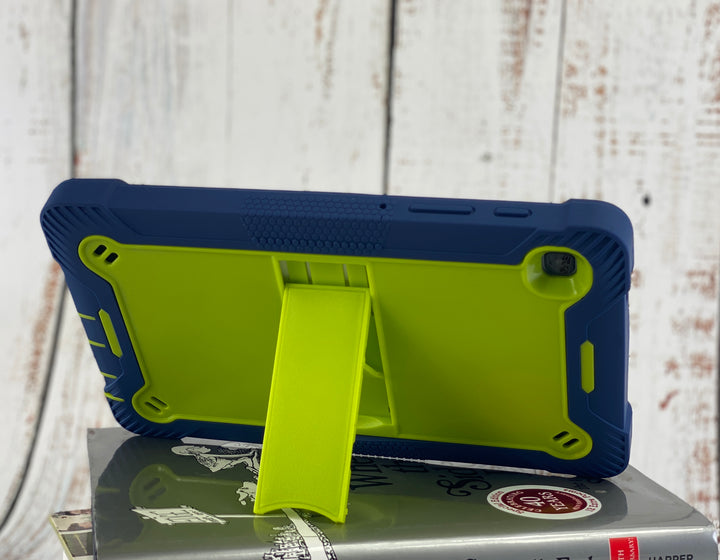Samsung Galaxy Tab A7 Lite 8.7 Case Pop out hands free kickstand #color_lime-green-dark-blue