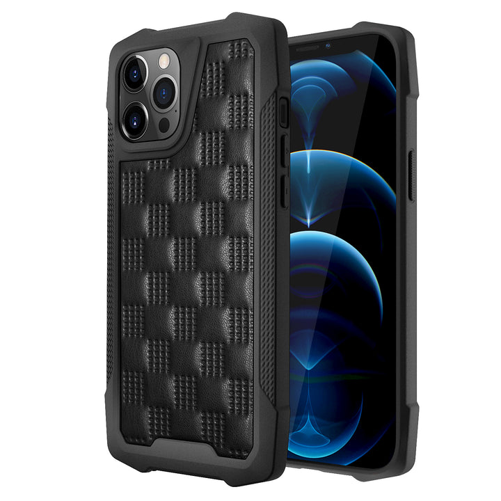 An all-black Apple 12 Pro Max case with checkered patterns on its back. #color_black