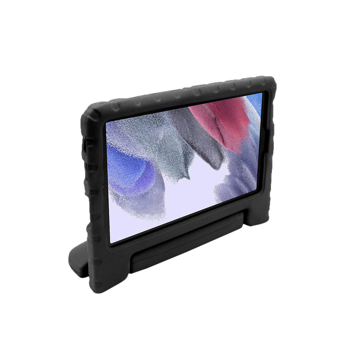 A tablet covered in a black foam case. The case has a handle and tilt-stand. #color_black
