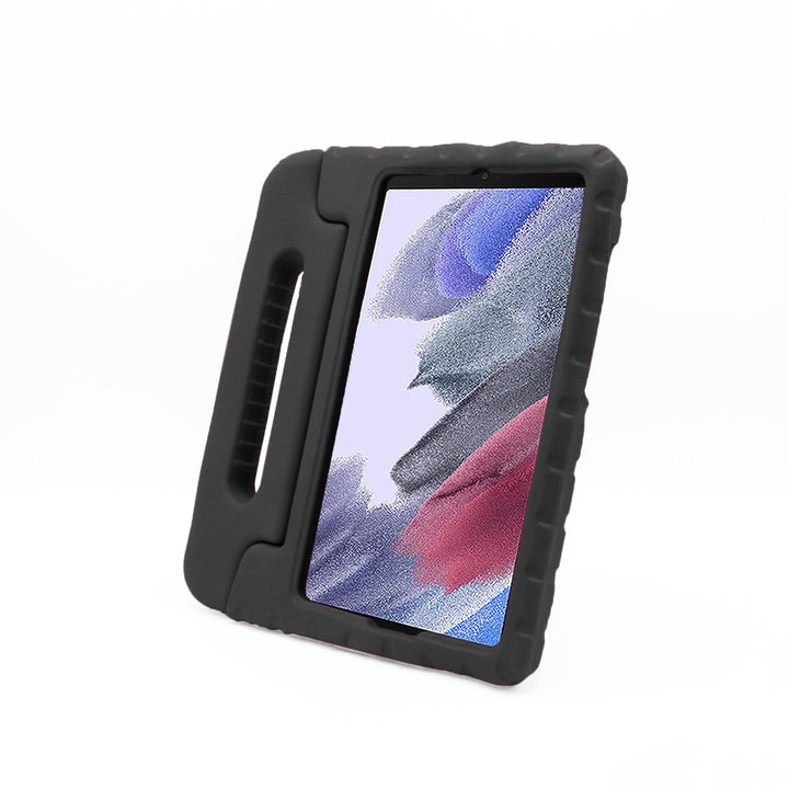 A tablet covered in a black foam case. The case has a handle. #color_black