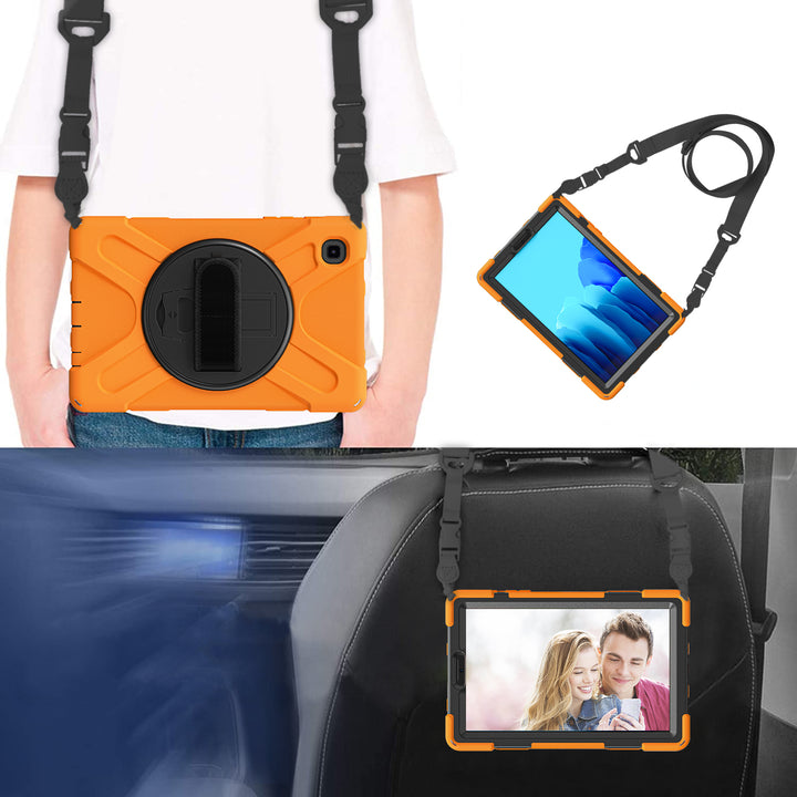Samsung Galaxy Tab A7 Lite 8.7 Case detachable shoulder head rest strap #color_black-orange