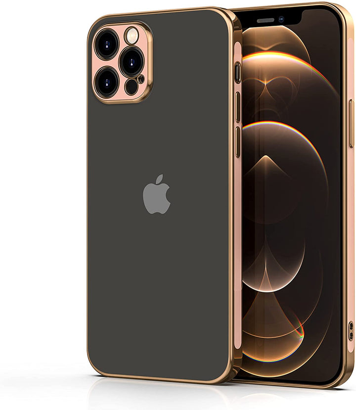 A black, TPU, iPhone 12 Pro Max case, with gold and pink trim. #color_light-pink