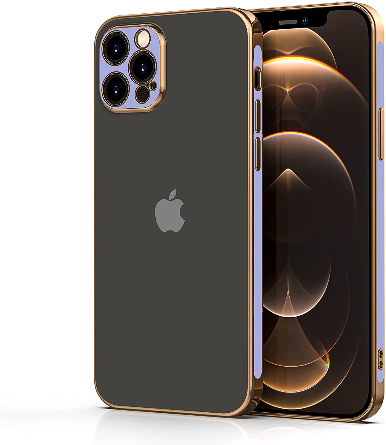Apple - iPhone 12 Pro Max - Frosty Clear TPU Gold Trim Full Apple - iPhone 12 Pro Max - Frosty Clear TPU Gold Trim Full