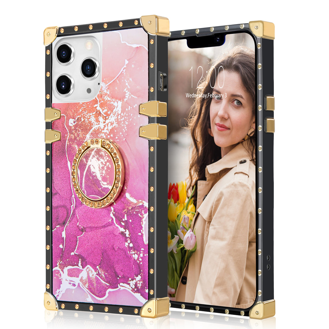LV Clear Black/Pink Hard TPU Case with Patterns