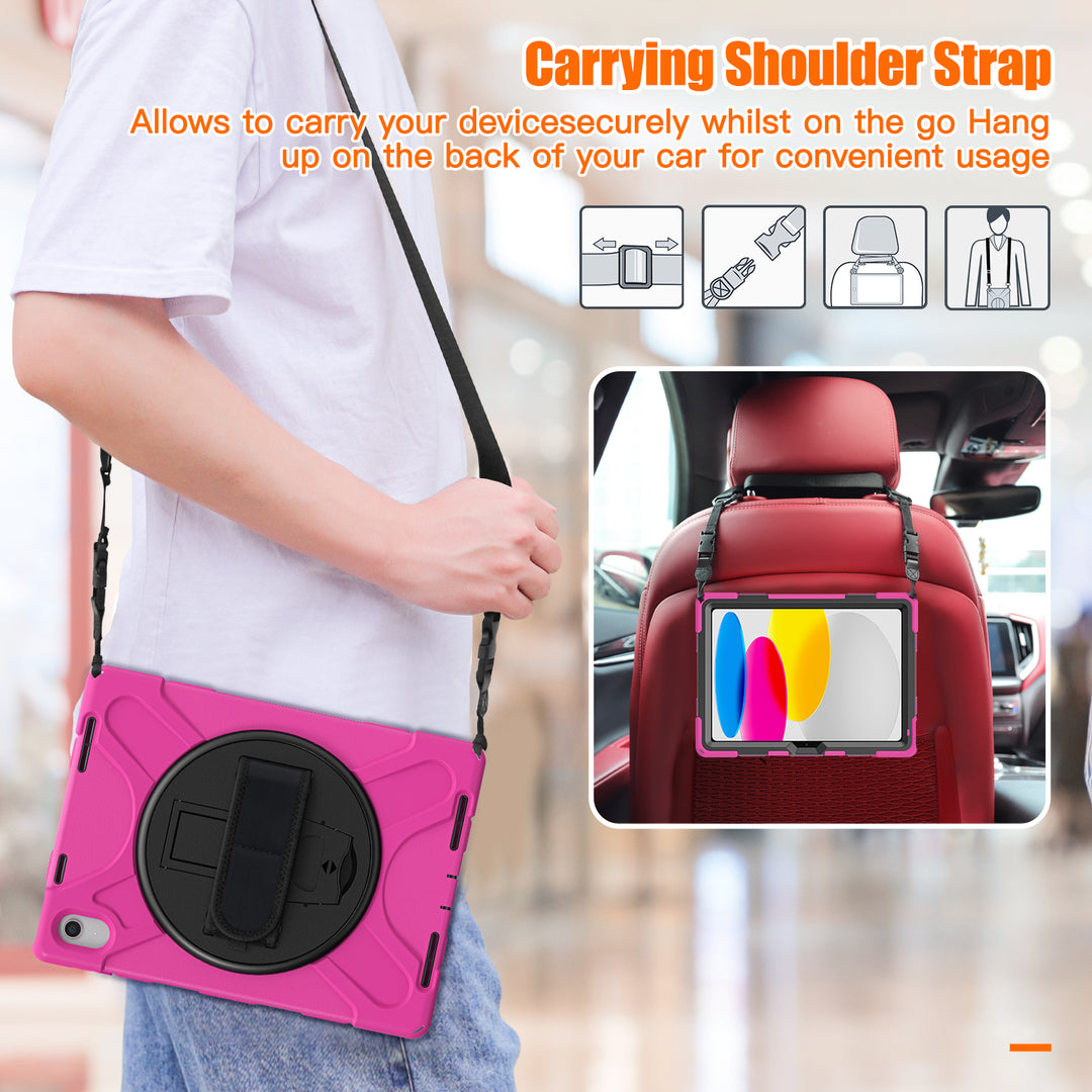 Apple iPad 10th Generation Case detachable shoulder head rest strap #color_hot-pink