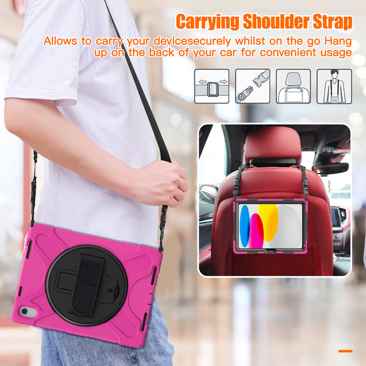 Apple iPad 10th Generation Case detachable shoulder head rest strap #color_hot-pink