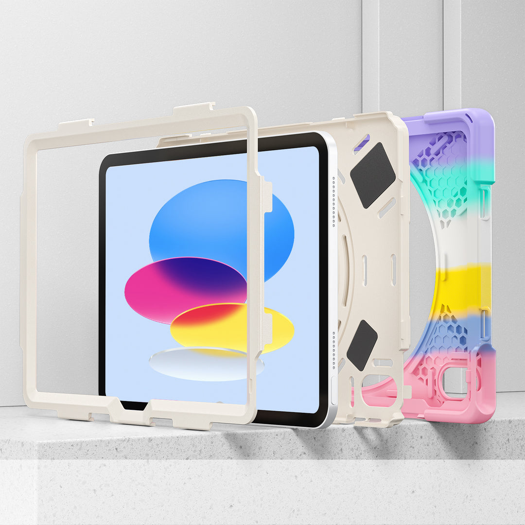 Apple iPad 10th Generation Case 3 layer hard polymer silicone protection #color_pastel-rainbow