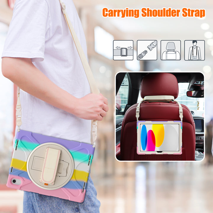 Apple iPad 10th Generation Case detachable shoulder head rest strap #color_pastel-rainbow