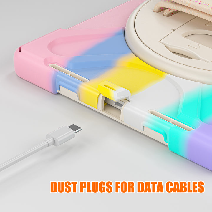 Apple iPad 10th Generation Case 360 rotating adjustable padded hand strap #color_pastel-rainbow