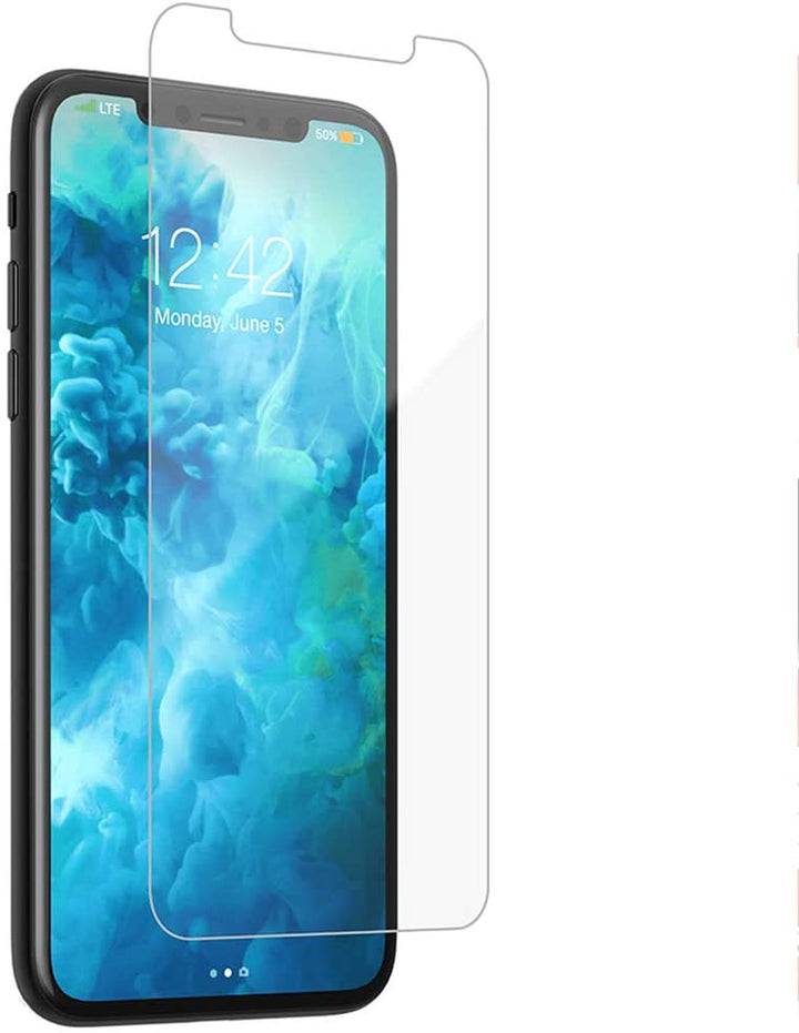 A transparent tempered glass screen protector for the iPhone. The glass is precision cut to fit the iPhone 11 and iPhone XR