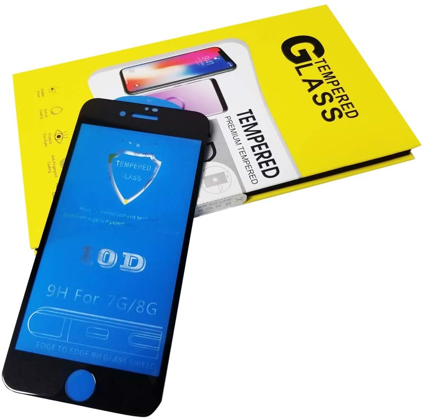 A tinted, black border, tempered glass, screen protector. Made for the Apple iPhone 7, 8, and 5E. #color_black