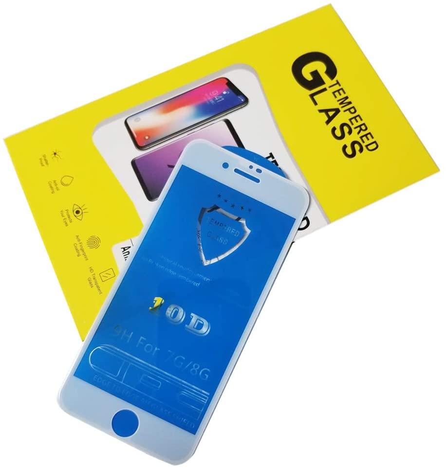 A tinted, white border, tempered glass, screen protector. Made for the Apple iPhone 7, 8, and 5E. #color_white