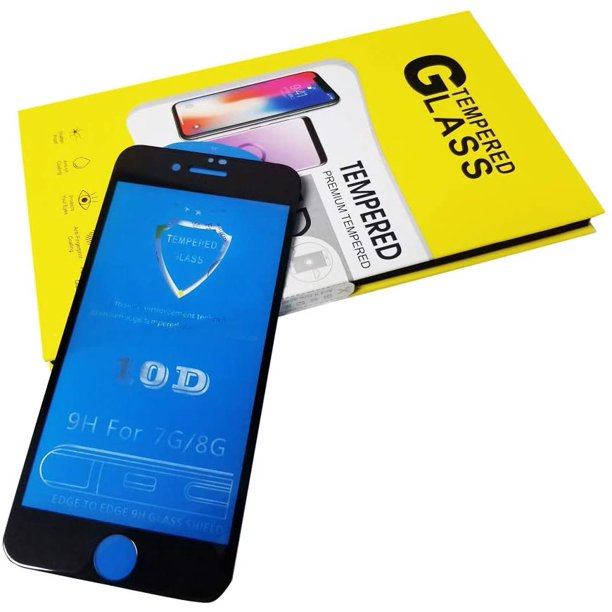 A transparent, black borders, tempered glass, screen protector. Made for the Apple iPhone 7 plus and 8 plus. #color_black