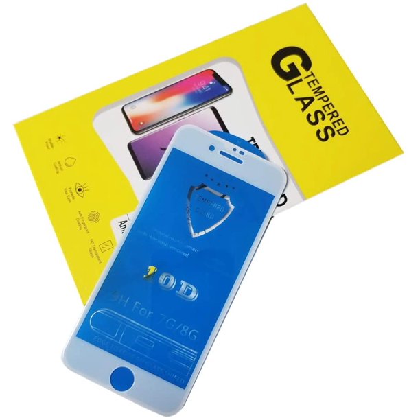 A transparent, white borders, tempered glass, screen protector. Made for the Apple iPhone 7 plus and 8 plus. #color_white