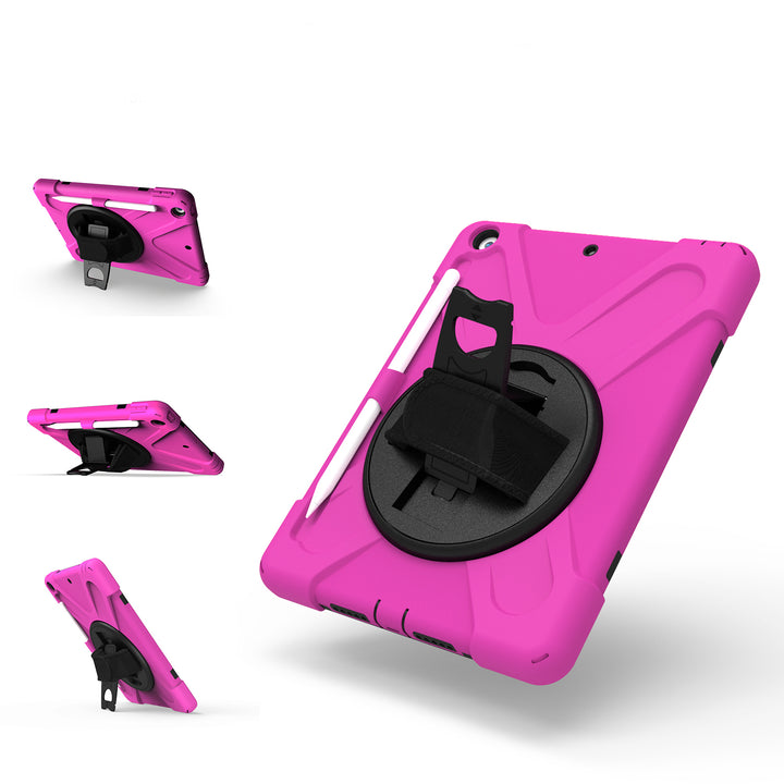 Apple iPad 10.2 9th/8th/7th Generation Case 360 rotating adjustable padded hand strap #color_hot-pink